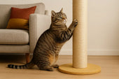 Cat using scratching post