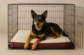Dog resting in crate