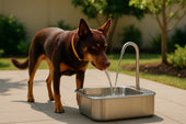 Dog drinking water fountain