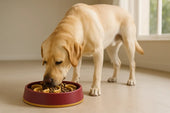 Dog using slow feeder