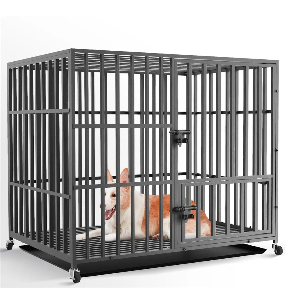 Heavy Duty Dog Cage Metal Pet Dog Crate 3 Doors Locks Design