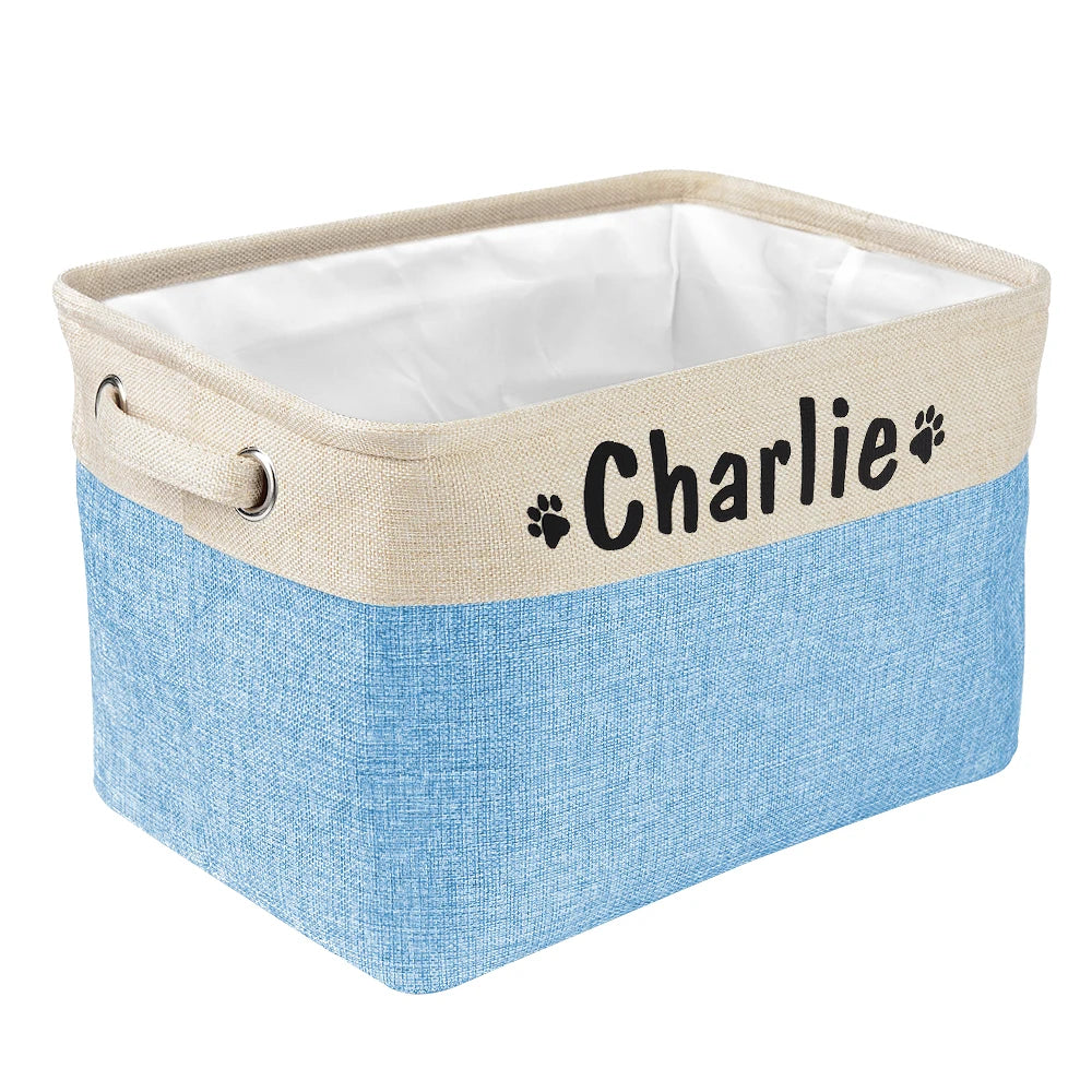 Personalized Pet Toy Storage Basket Foldable Box with Custom Name