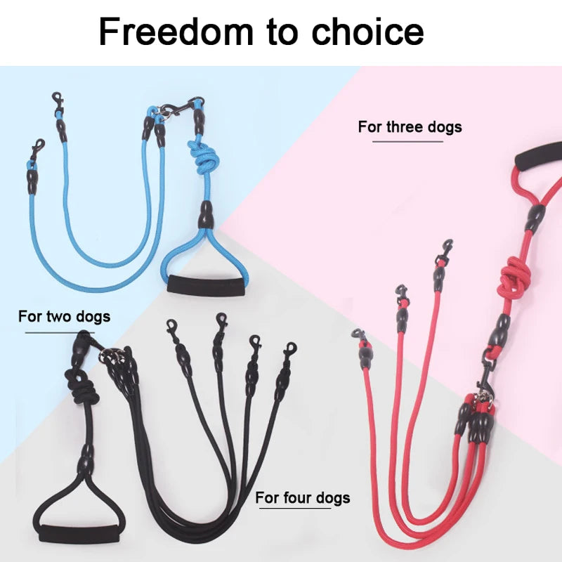 Dog Leash Double Dual Nylon Rope for up to 4 dogs