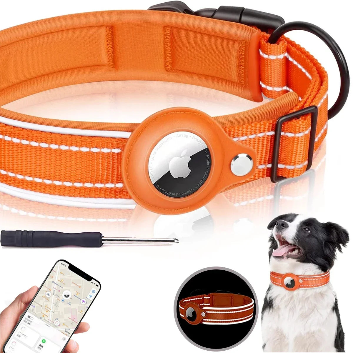 Apple Airtag Pet Dog Collar Anti-Lost Reflective WaterProof