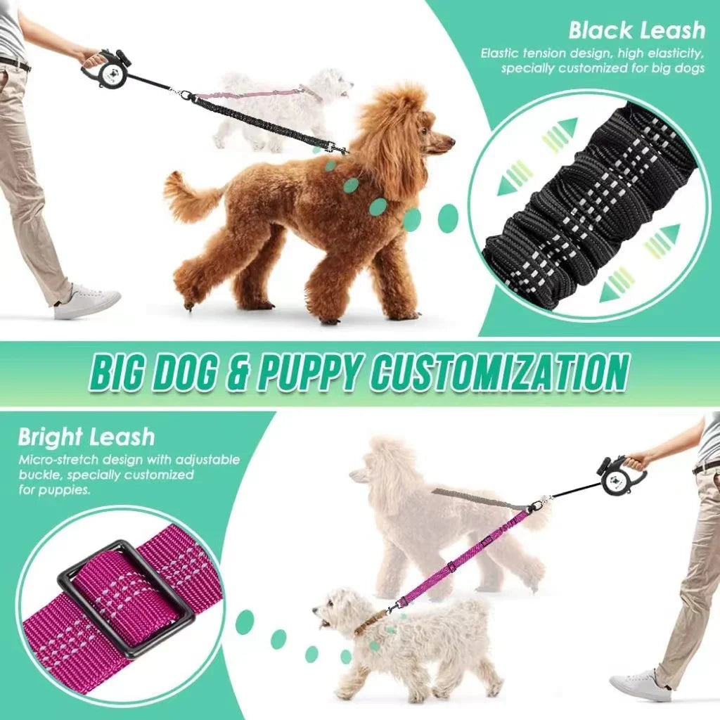 Dual Dog Leash Attachment -  Shock Absorbing Adjustable Strap