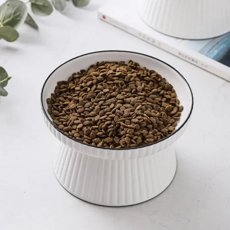 High-foot Ceramic Cat Food Bowl