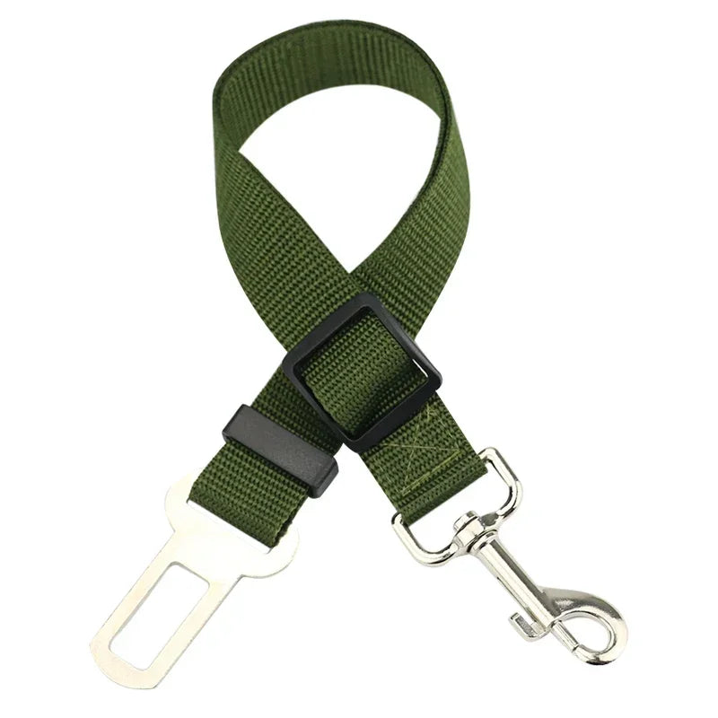 Army green colour dog car seat belt with lead clip