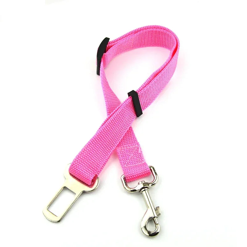 Rose red colour dog car seat belt with lead clip
