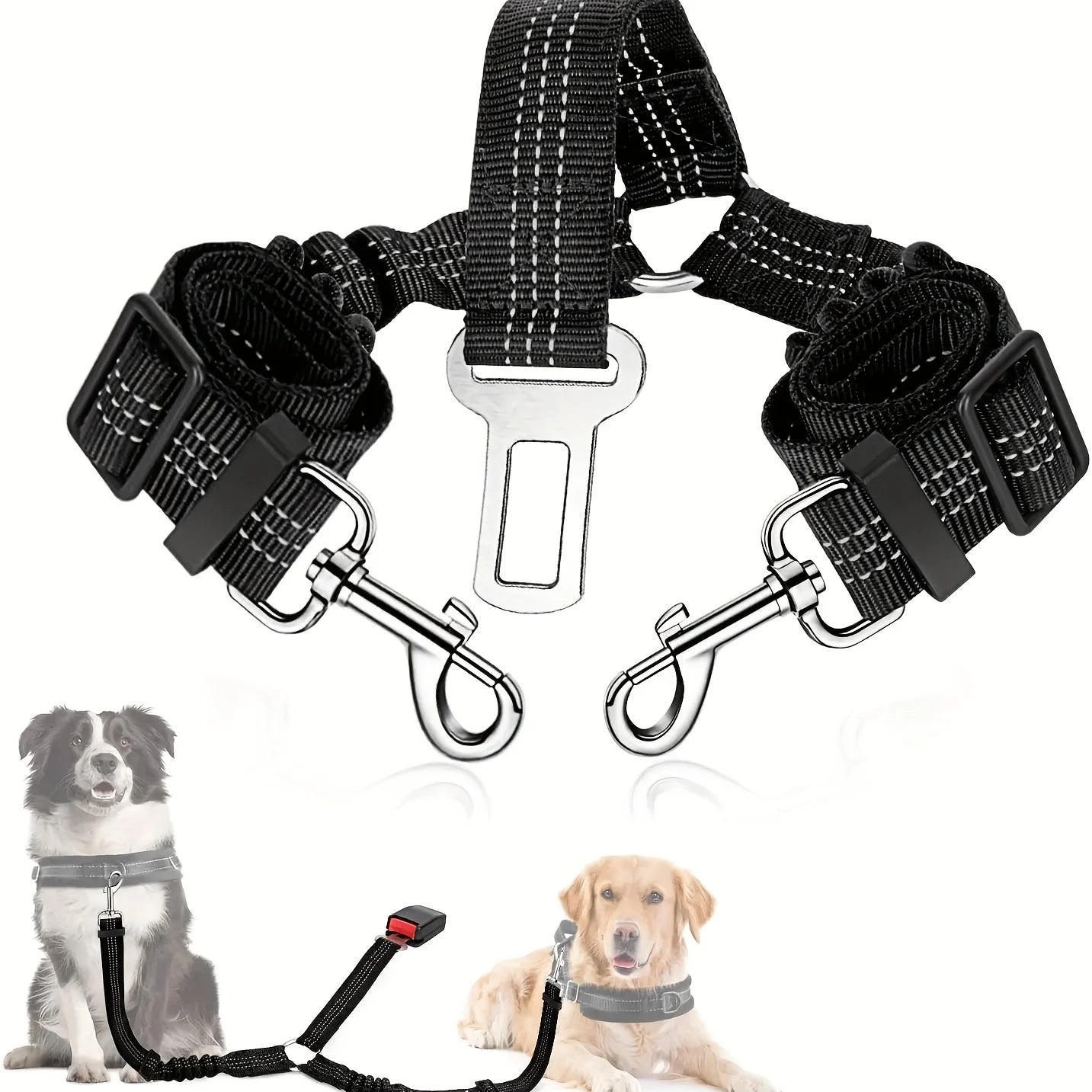 Double Dog Safety Seat Belt Adjustable Elastic Car Harness