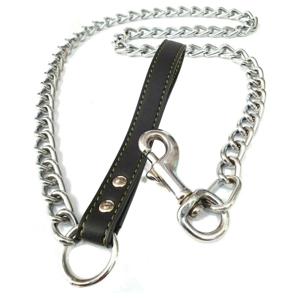 Metal chain dog leash with hook