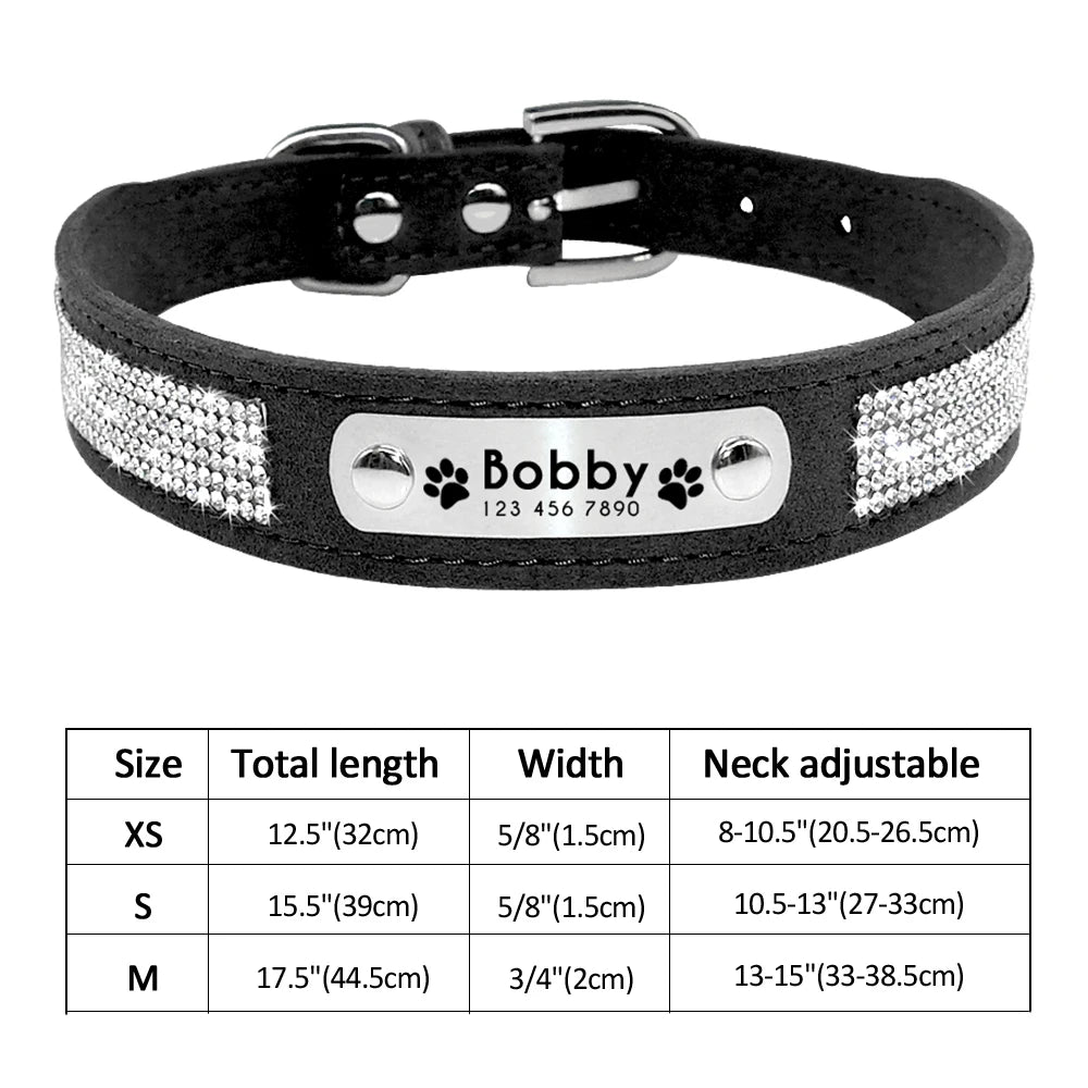 Personalized Dog Cat Collar Adjustable Crystal Rhinestone
