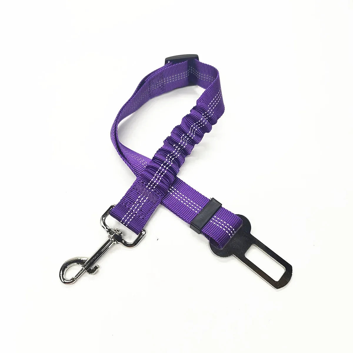 Extandable purple colour dog car seat belt with lead clip