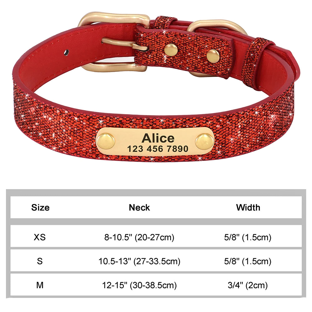 Personalized Dog Cat Collar Adjustable Crystal Rhinestone