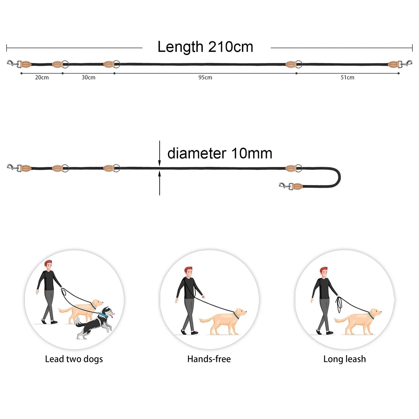 Multipurpose Double Sided Leash For 2 Small Medium Dogs