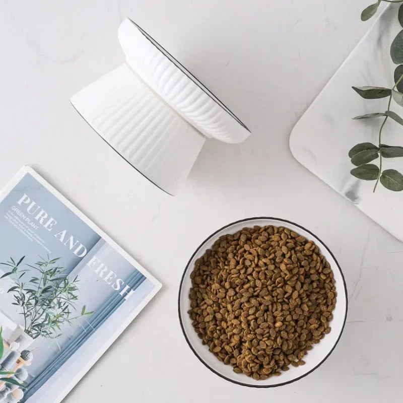 High-foot Ceramic Cat Food Bowl