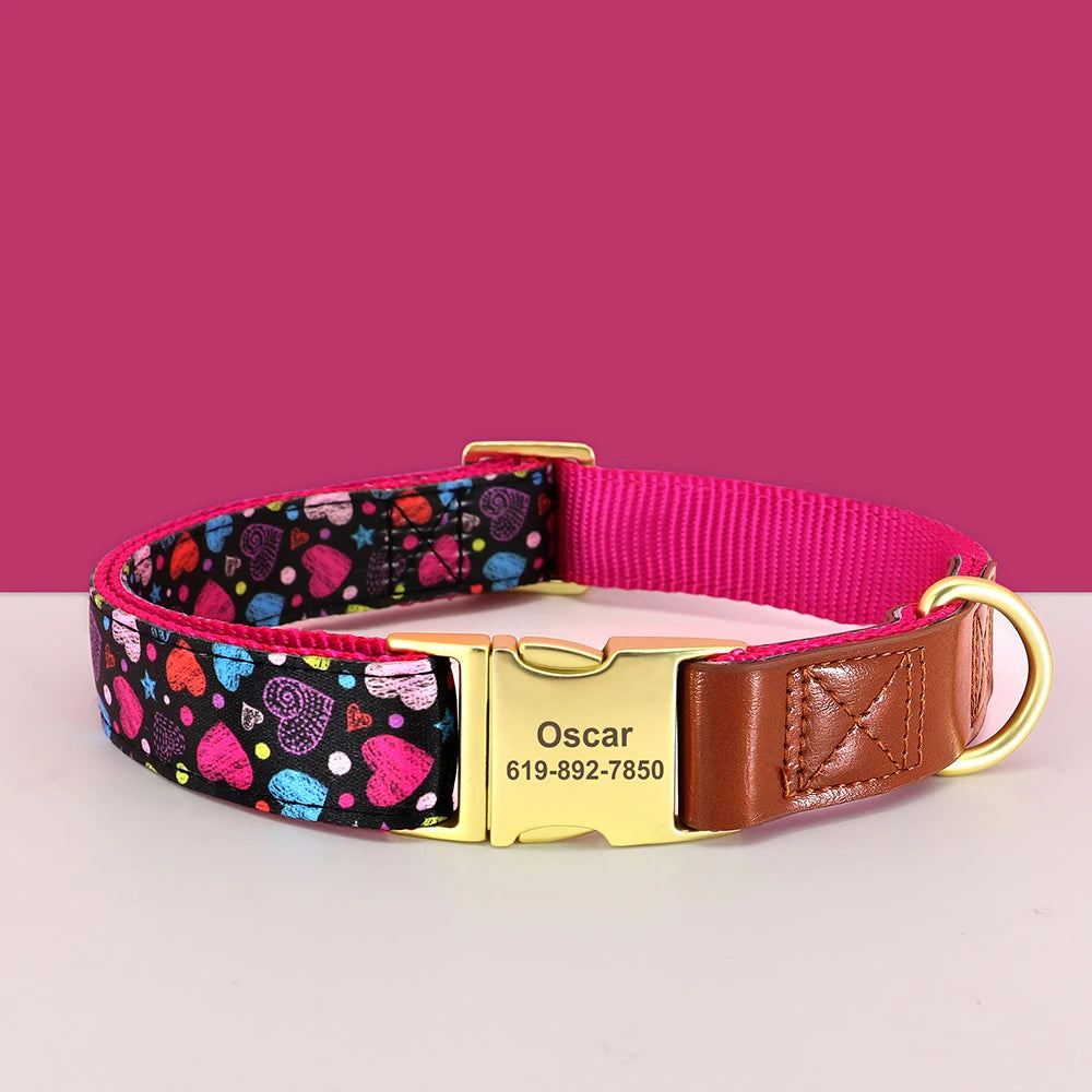 Custom Engraved Flower Printed Dog Collar