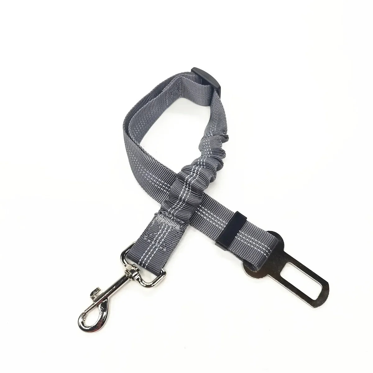 Extendable gray colour dog car seat belt with lead clip