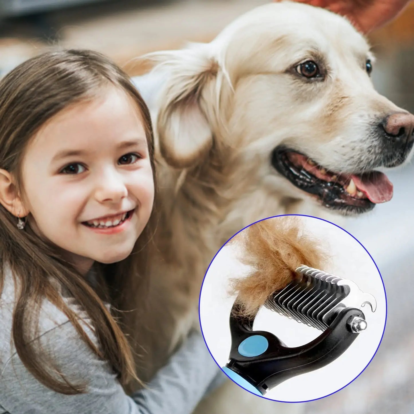Professional Pet Deshedding Brush Fur Knot Cutter Hair Remover for Dog and Cat