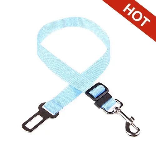 Sky blue colour dog car seat belt with lead clip