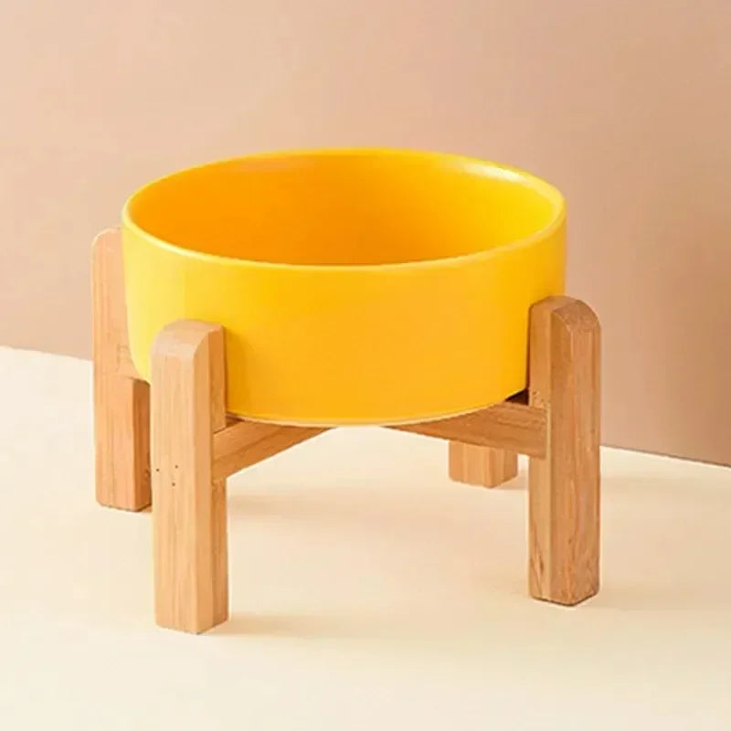 Elevated Ceramic Big Dogs Bowl with Wooden Stand