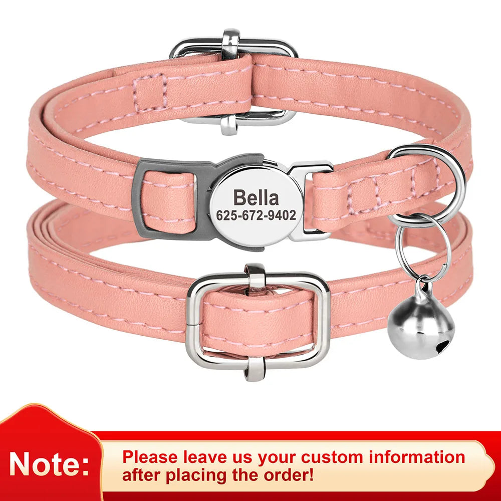 Custom Breakaway Cat Collar PU Leather with Free Engraved