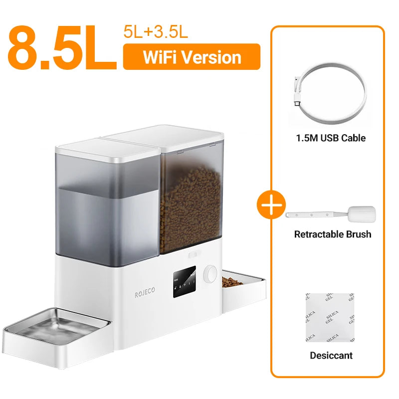 8.5L Automatic Pet Feeder With Gravity Water Fountain 2-in-1 WiFi Remote Control