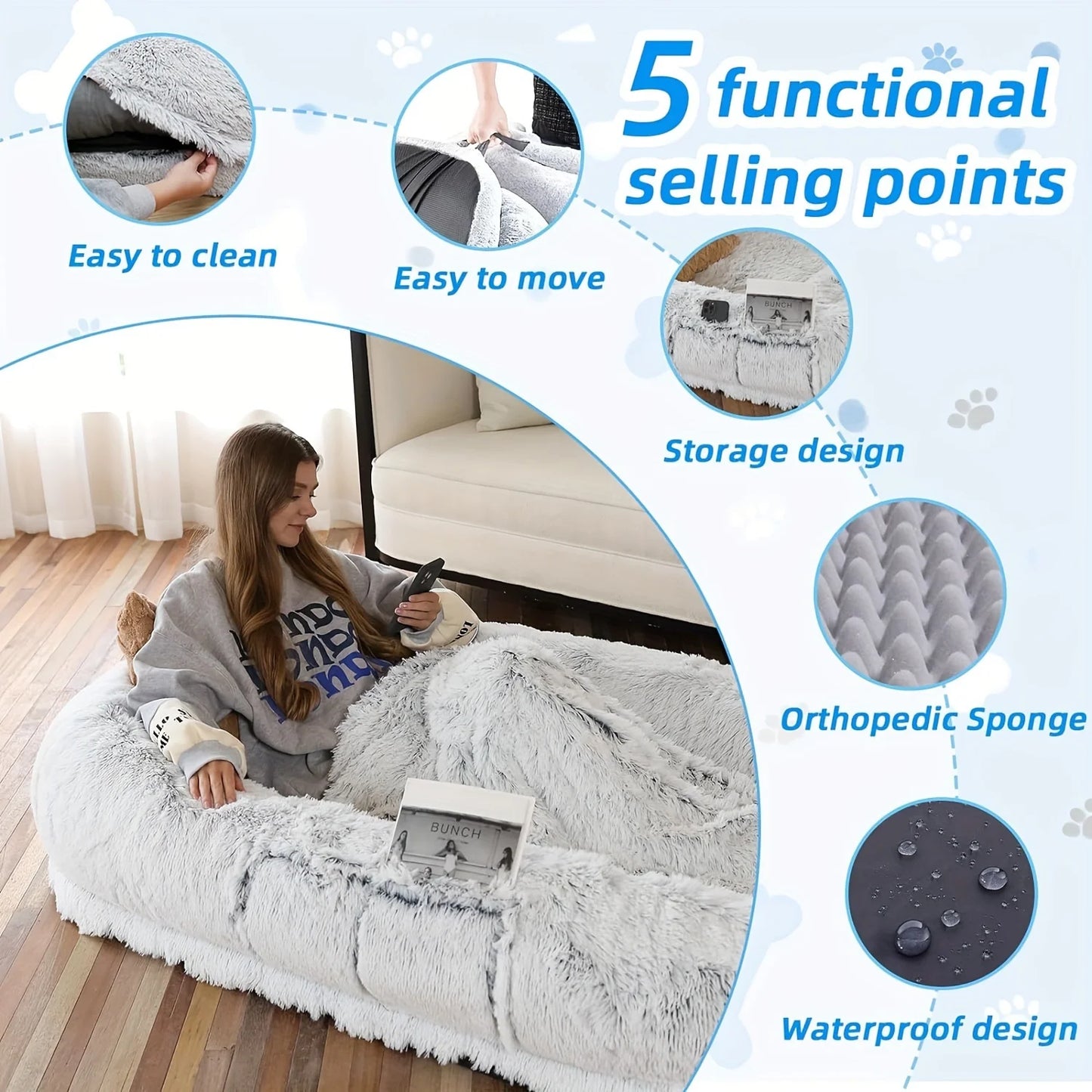 Large Human Dog Bolster Bed