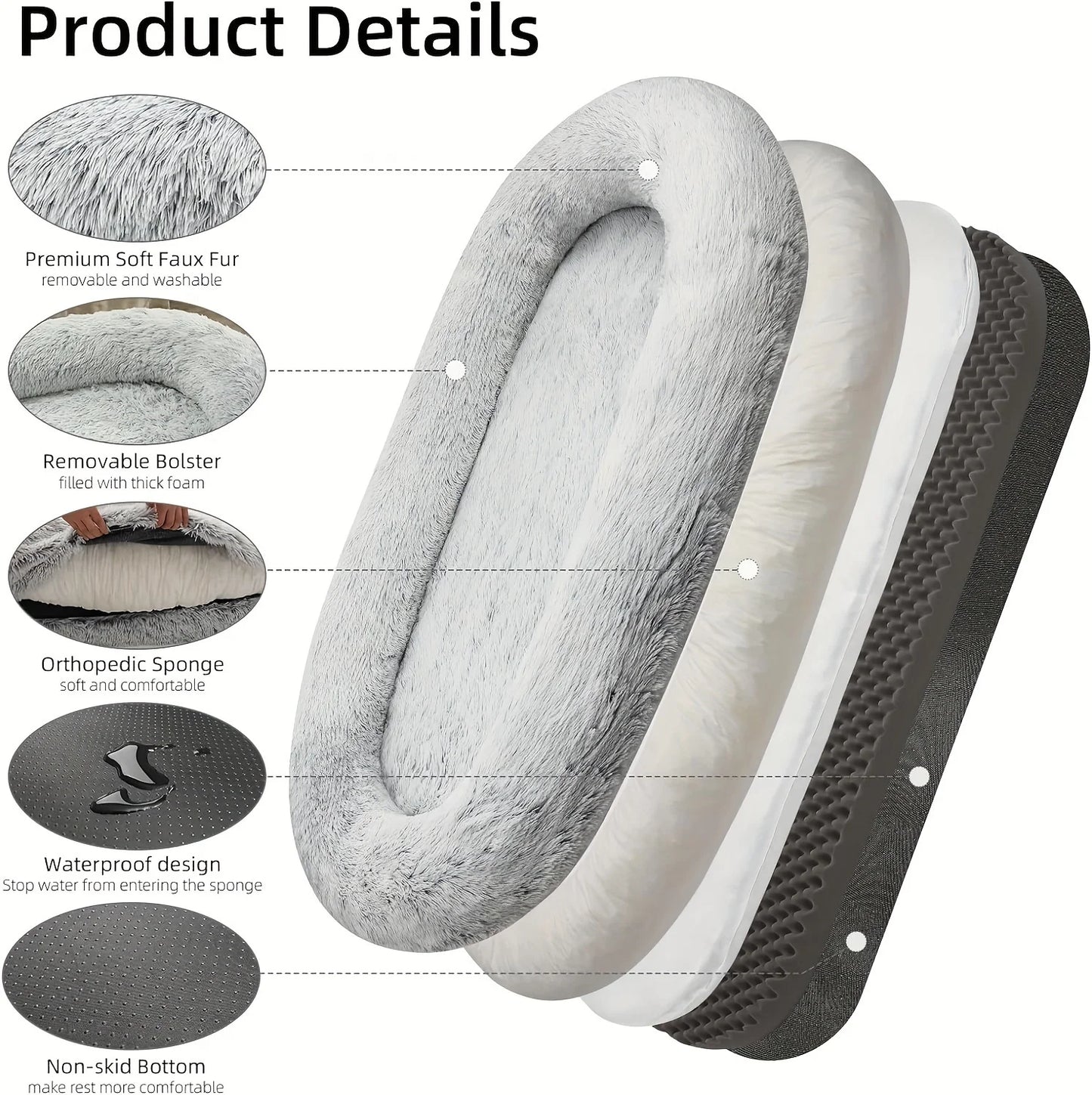 Large Human Dog Bolster Bed