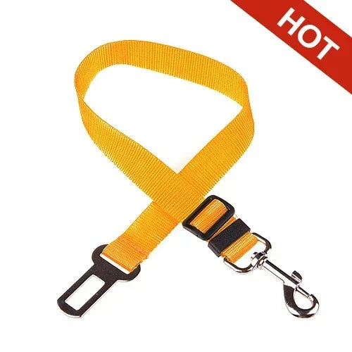 Yellow colour dog car seat belt with lead clip