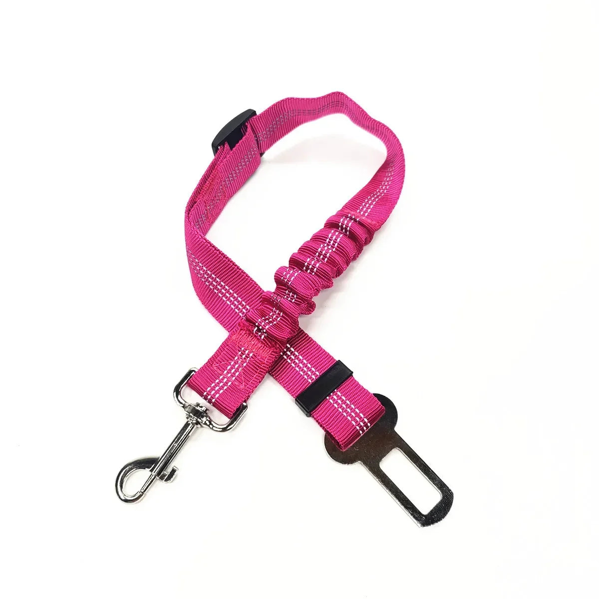 Extandable purple red colour dog car seat belt with lead clip