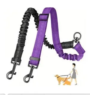 Dual Dog Leash Attachment -  Shock Absorbing Adjustable Strap