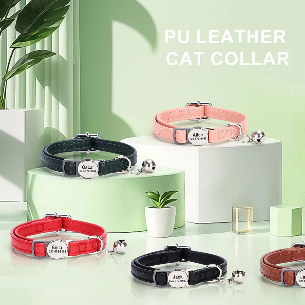 Custom Breakaway Cat Collar PU Leather with Free Engraved