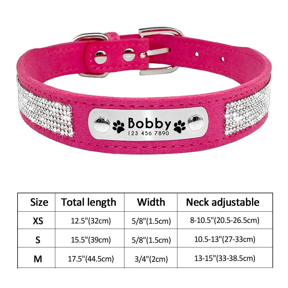 Personalized Dog Cat Collar Adjustable Crystal Rhinestone