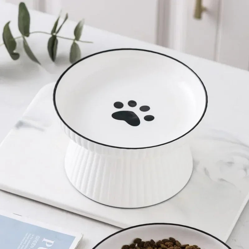 High-foot Ceramic Cat Food Bowl