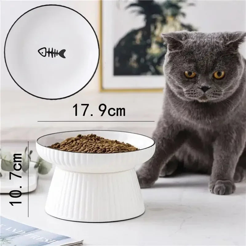 High-foot Ceramic Cat Food Bowl