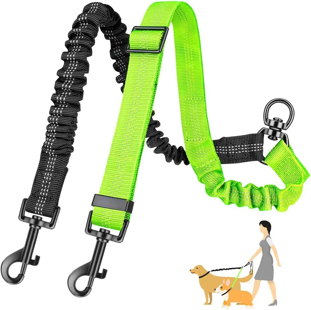 Dual Dog Leash Attachment -  Shock Absorbing Adjustable Strap
