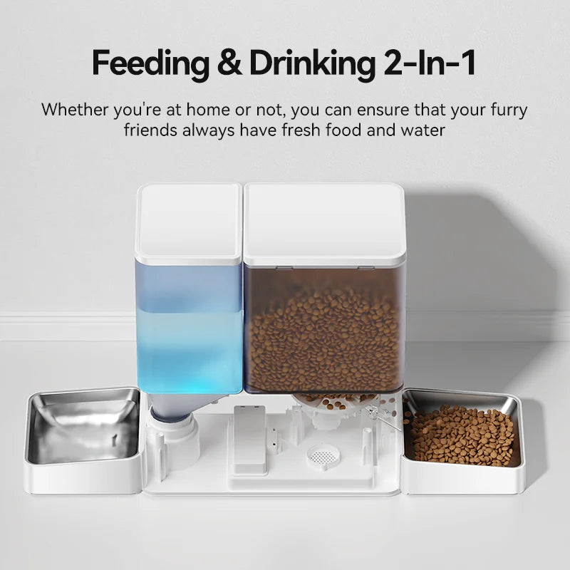 8.5L Automatic Pet Feeder With Gravity Water Fountain 2-in-1 WiFi Remote Control