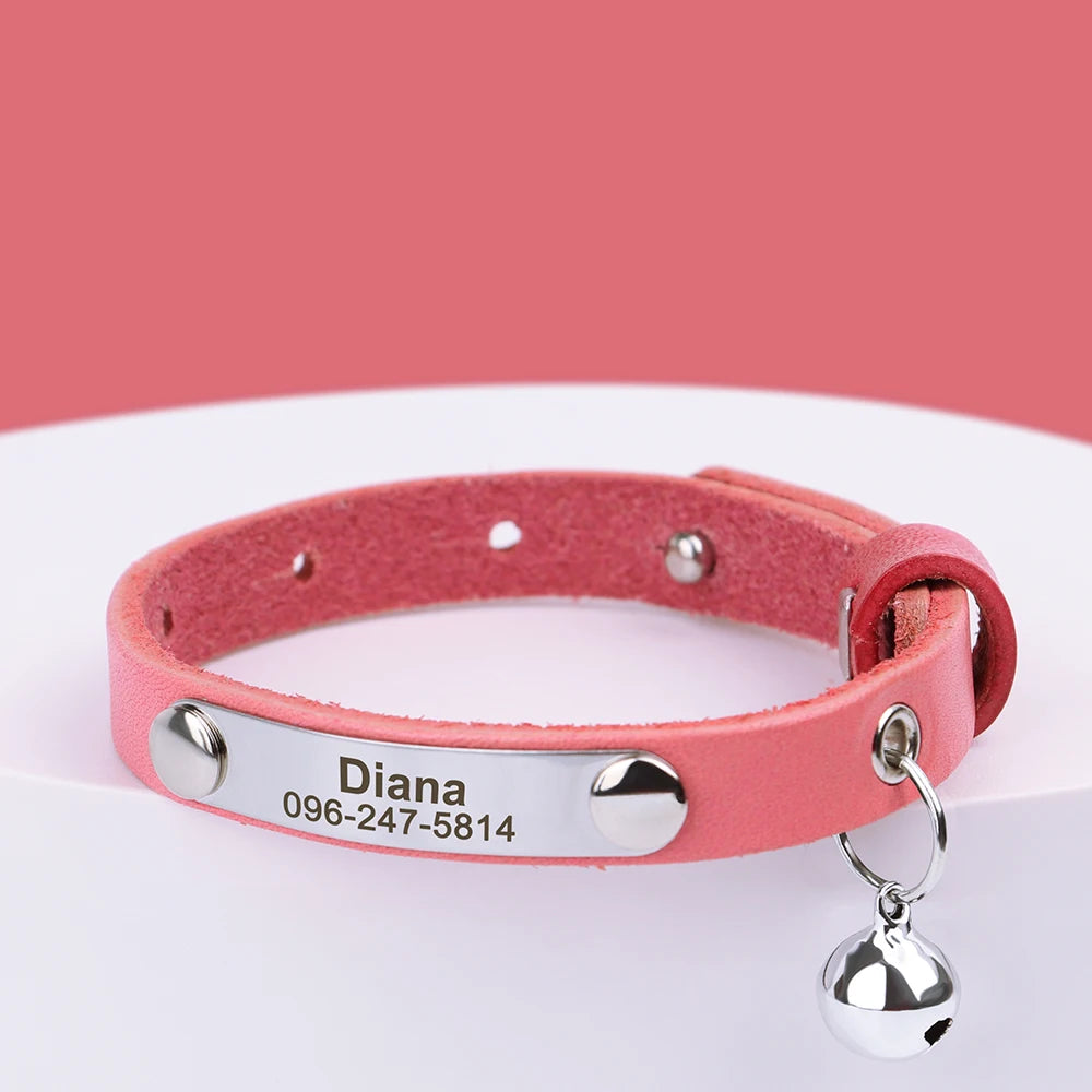 Personalized Cat Collar Adjustable Leather Name Collar