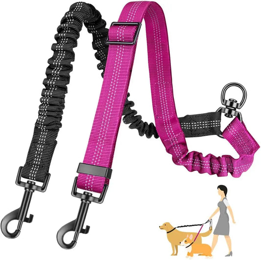 Dual Dog Leash Attachment -  Shock Absorbing Adjustable Strap