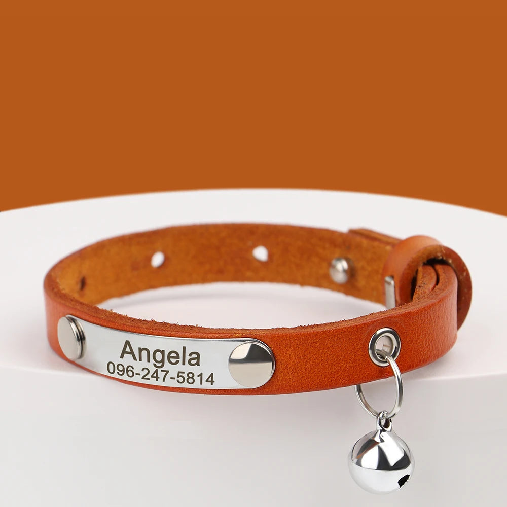 Personalized Cat Collar Adjustable Leather Name Collar
