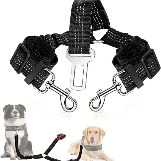 Double Dog Safety Seat Belt Adjustable Elastic Car Harness