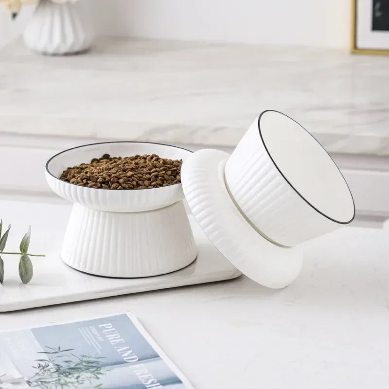 High-foot Ceramic Cat Food Bowl