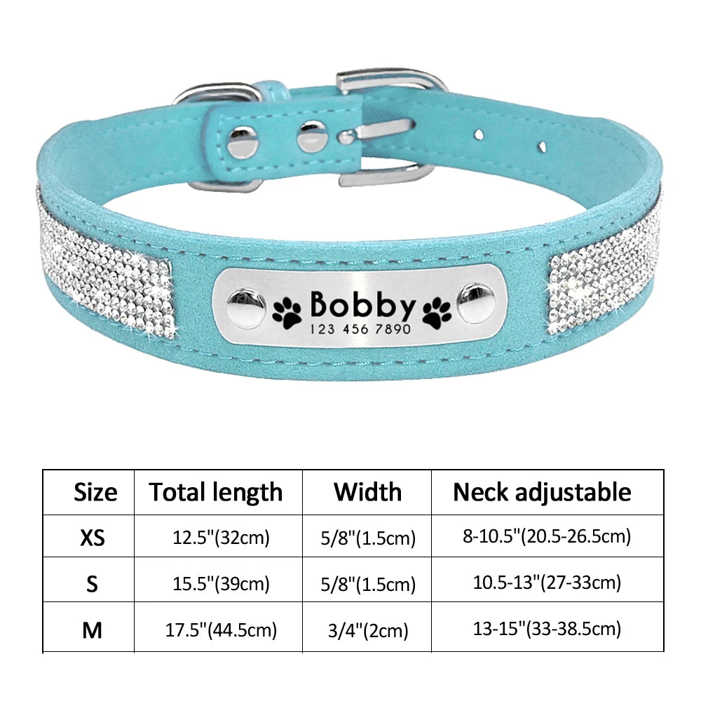Personalized Dog Cat Collar Adjustable Crystal Rhinestone
