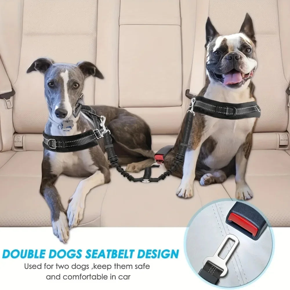 Double Dog Safety Seat Belt Adjustable Elastic Car Harness