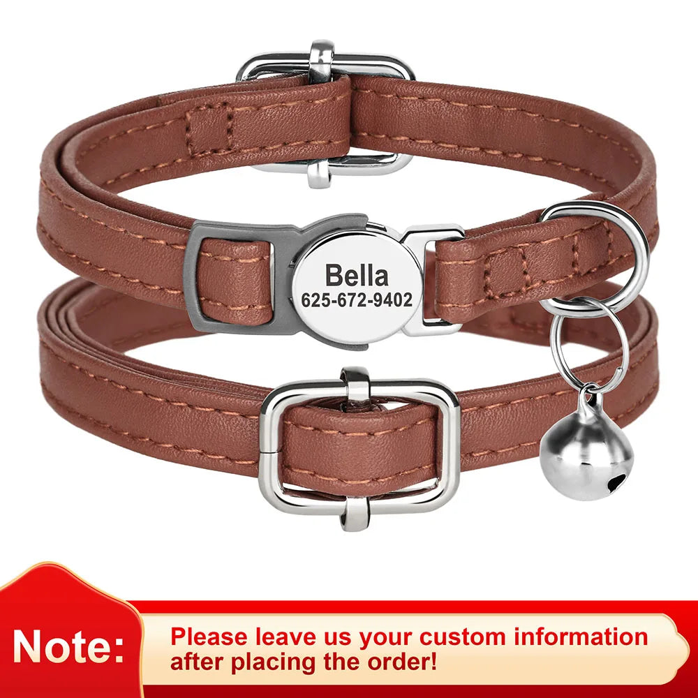 Custom Breakaway Cat Collar PU Leather with Free Engraved