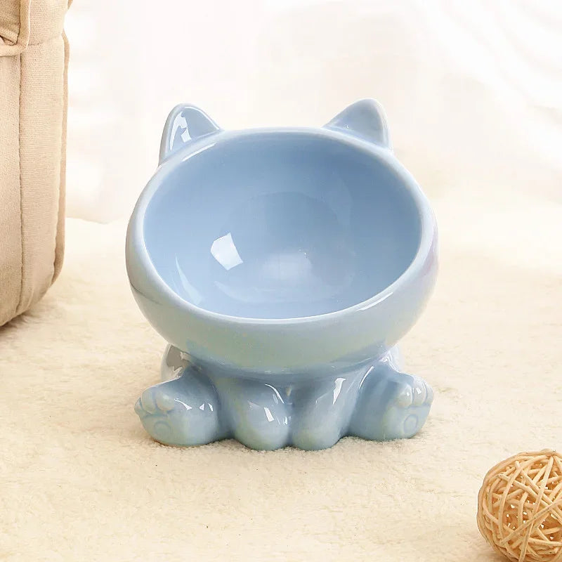 Cat Food and Water Bowl High Feet Ceramic