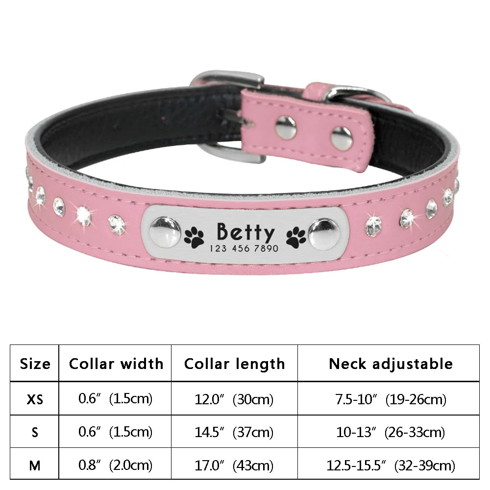 Personalized Dog Cat Collar Adjustable Crystal Rhinestone