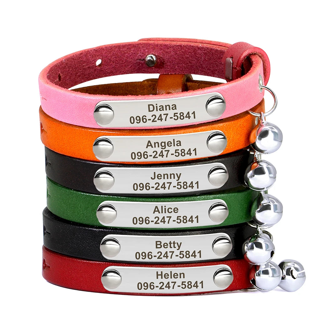 Personalized Cat Collar Adjustable Leather Name Collar