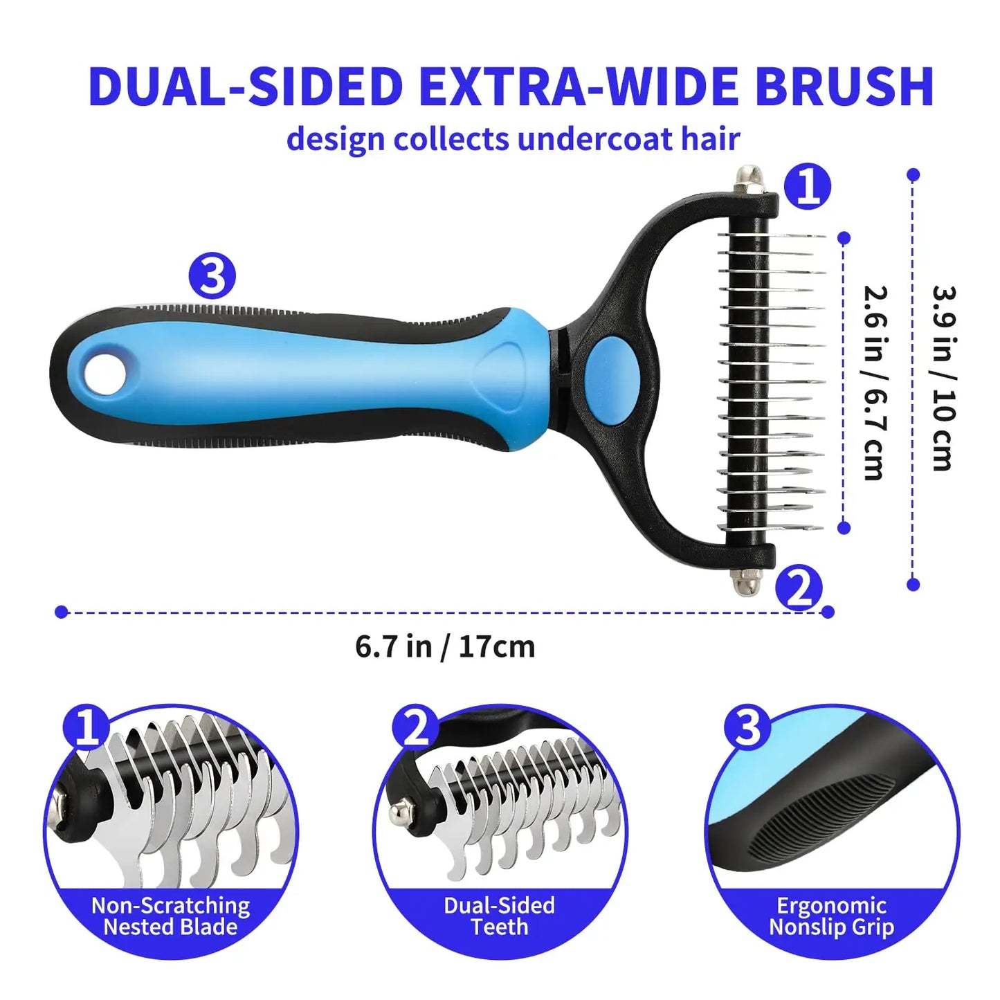 Professional Pet Deshedding Brush Fur Knot Cutter Hair Remover for Dog and Cat
