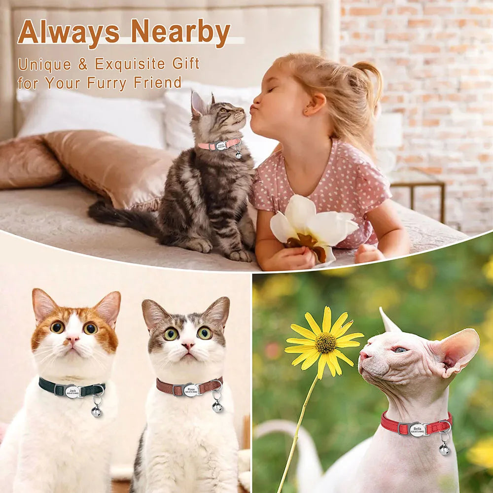 Custom Breakaway Cat Collar PU Leather with Free Engraved